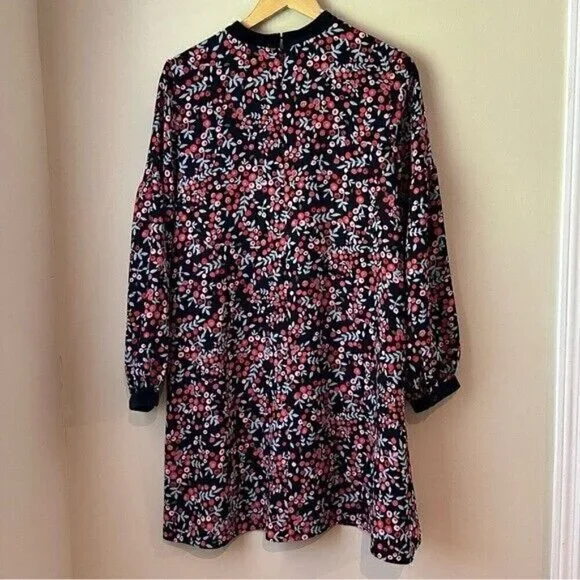 Loft Floral Berry Women’s Dress Size M Velvet Trim Keyhole Cut Out Long Sleeve - Picture 3 of 9